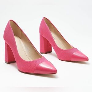 Marc Fisher Velda 2 Linen Block Heel Pointed Toe Pumps Magenta Pink Size 6.5